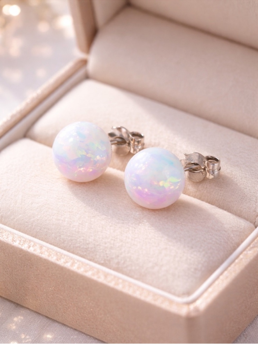 8mm Iridescent Round Opal Stud Earrings